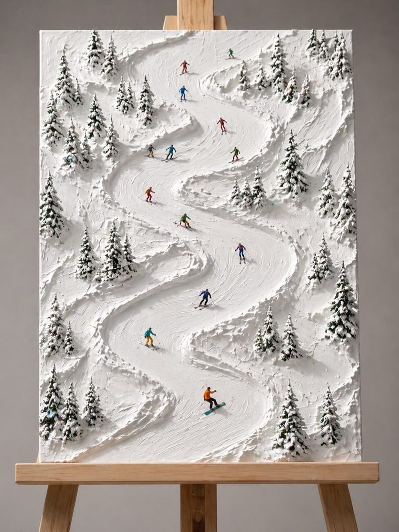 A 3D texture artwork of a snowy ski slope, made at an ARTparty workshop
